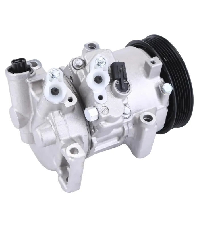 Compresor aire acondicionado Toyota Corolla 2011 2012 2013 motor 1.8L, muestra ángulo opuesto.