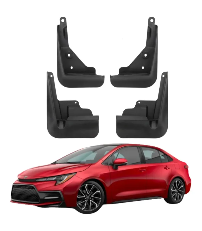 Chapaletas guardalodo Toyota Corolla sedan 2020 2021 2022 2023 2024 2025 mud flaps set 4 piezas, muestra carro rojo.