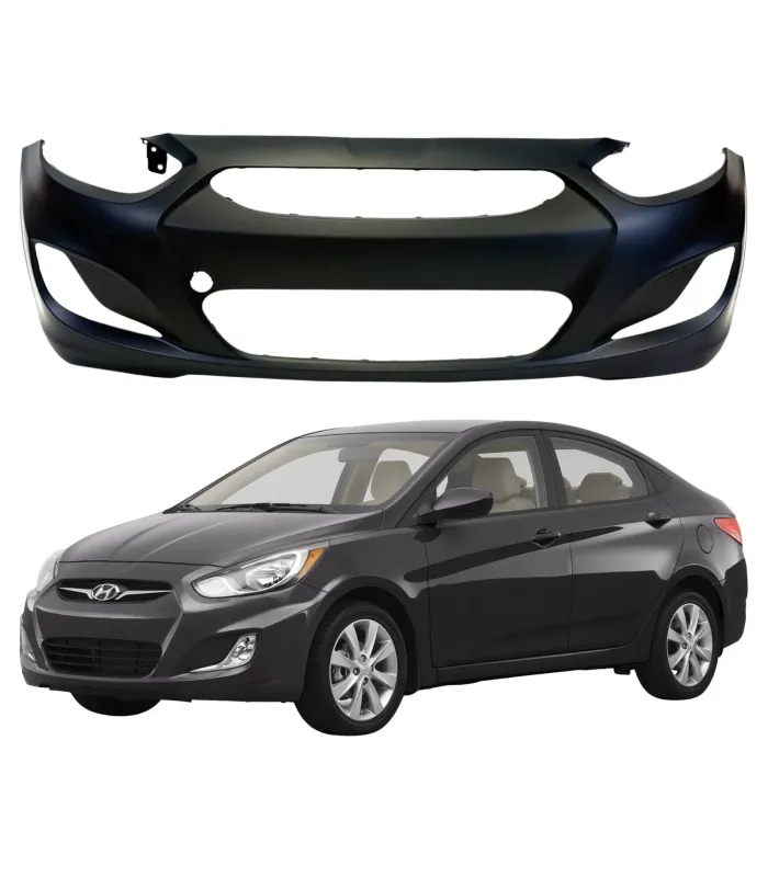 Bumper delantero Hyundai Accent 2011 2012 2013 2014, de frente y muestra carro gris