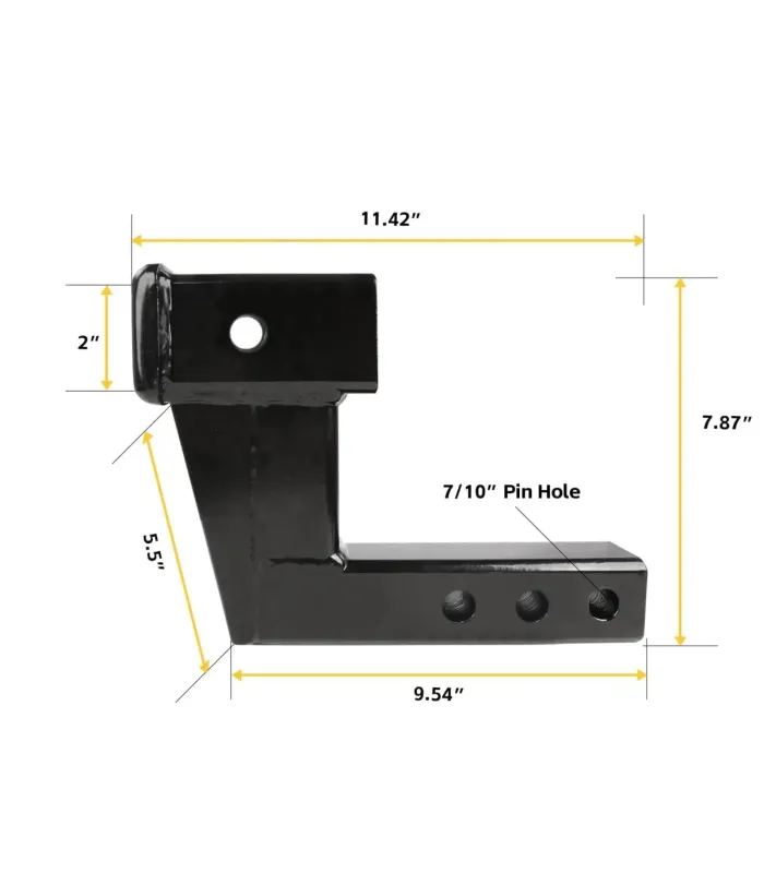 Adaptador Elevador Enganche Remolque 2 pulgadas subida bajada 6 pulgadas, muestra dimenciones.