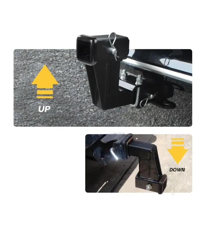 Adaptador Elevador Enganche Remolque 2 pulgadas subida bajada 6 pulgadas, muestra estilo reversible.