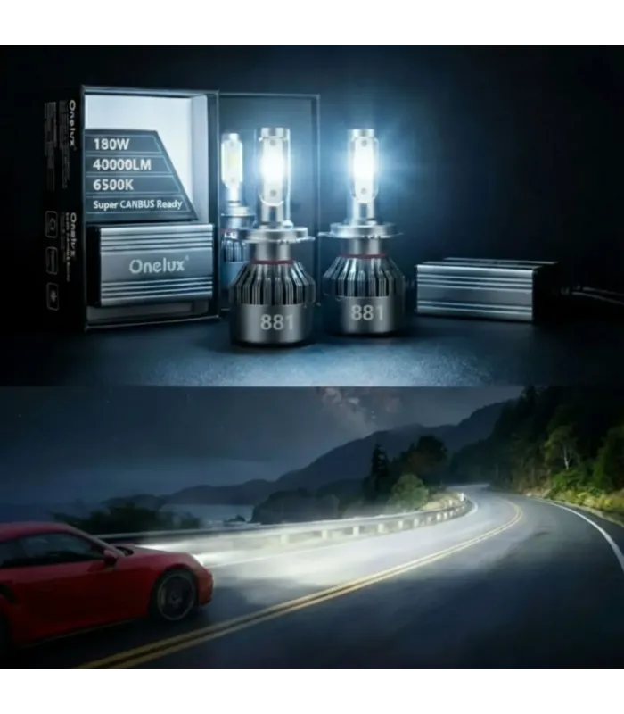Kit de Bombillos LED 881 Onelux 180W 40,000 Lúmenes 6500K, Muestra iluminada.