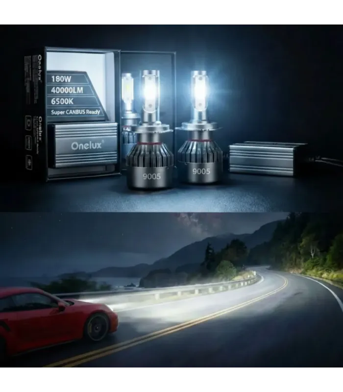 Kit Bombillos LED 9005 HB3 Onelux X 180W 40,000 Lúmenes, muestra carretera iluminada