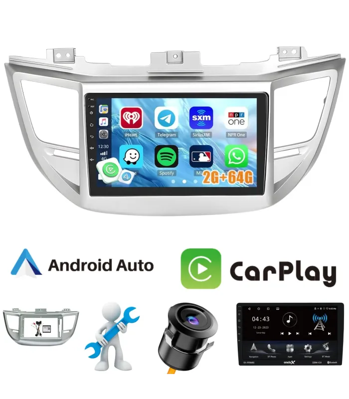 Combo Radio Pantalla QLED 9 pulgadas Hyundai Tucson 2016 2017 2018, presenta todos los componentes