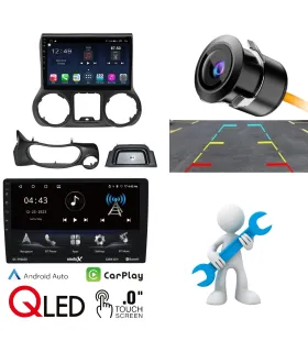 Combo Multimedia Jeep Wrangler JK 2011-2017 Pantalla 10 Pulgadas QLED Apple CarPlay Android Auto Cámara Reversa AHD