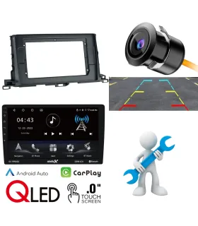 Combo Multimedia 10 Pulgadas Toyota Highlander 2014-2019 Radio QLED Android 12 Apple CarPlay Camara AHD