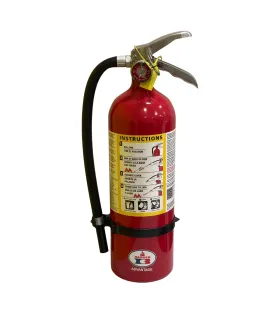Extintor de incendios Badger 5.5 lbs ABC modelo ADV-5MP-1 con instrucciones en español e inglés y base de pared
