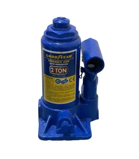 Gato hidráulico de botella marca Goodyear con capacidad de 2 toneladas y altura máxima de elevación de 278mm