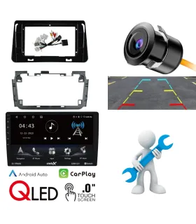 Combo Multimedia Nissan Kicks 2016-2021 Pantalla Onelux 10 Pulgadas QLED Android 12 CarPlay Fascia OEM y Camara Reversa AHD