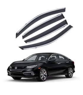 Viseras de Puertas Honda Civic 2016 2017 2018 2019 2020 2021 Negras con Borde Niquelado Cromado Kit 4 Piezas