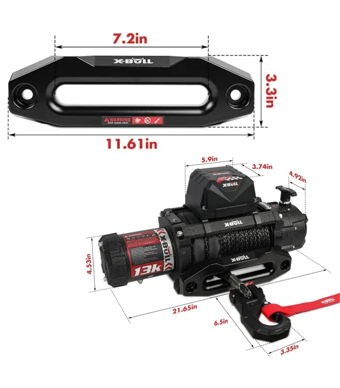 Cabrestante Eléctrico X-BULL 13000 Lbs 12V Motor 6HP IP68 Impermeable con Cuerda Sintética de 79ft