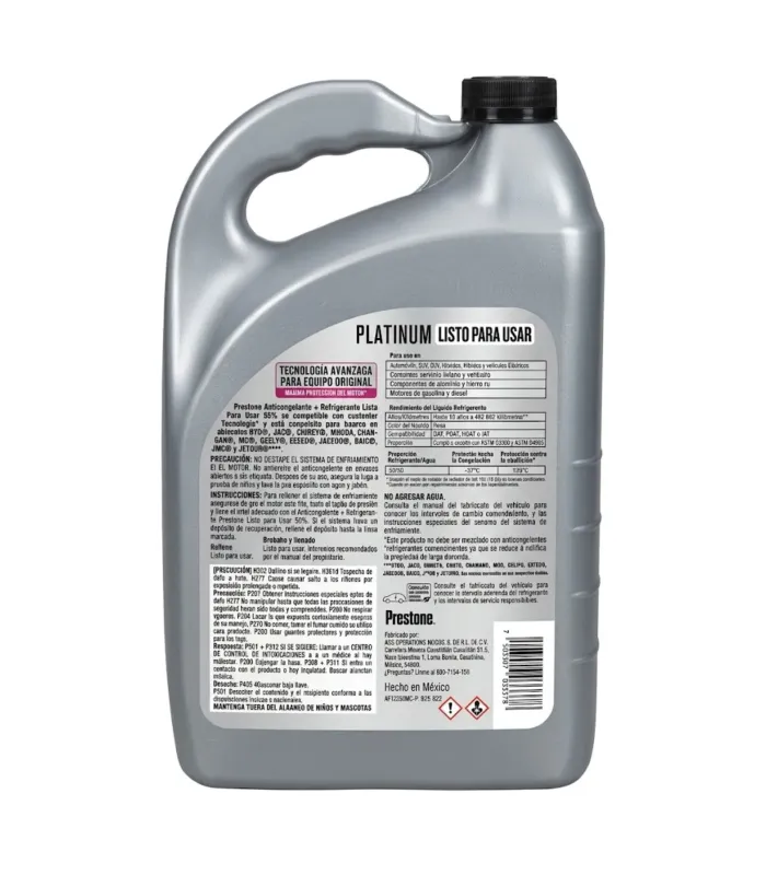 Anticongelante Refrigerante Prestone Platinum Rosa 50/50 Vehiculos Chinos Hibridos Galon AF12050MC-P Trasera