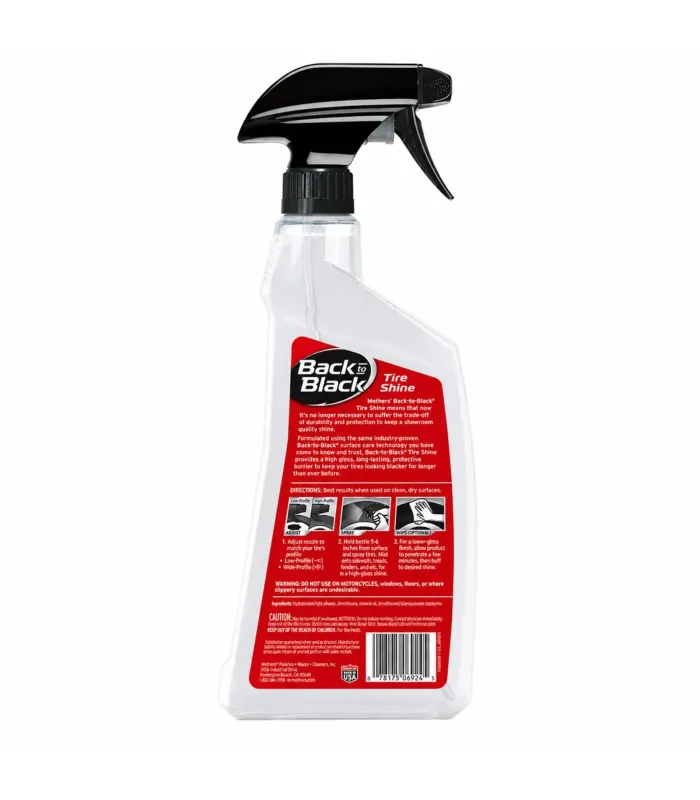 Brillo para Gomas Neumaticos Mothers Back to Black Tire Shine 24 oz 710ml Alto Brillo Acabado Humedo Descripcion