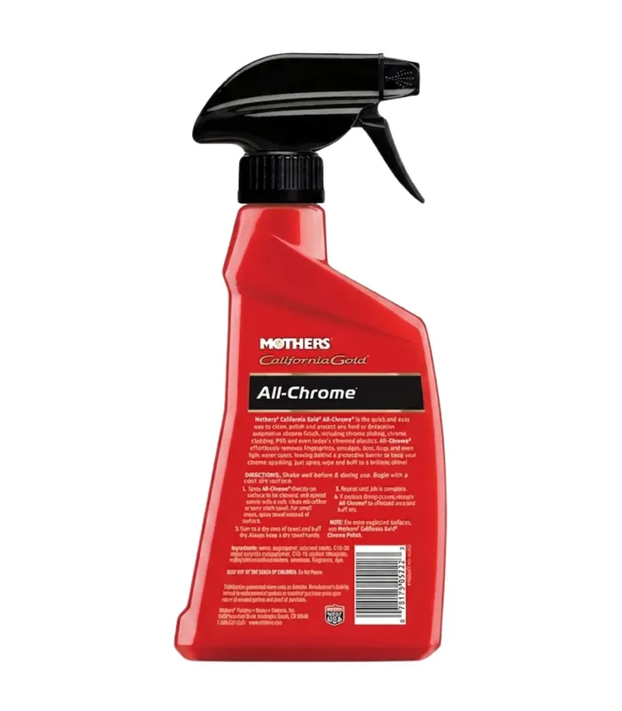 Limpiador y Pulidor de Cromo Mothers California Gold All Chrome Spray 12 oz 355ml Quick Polish 05222 parte de atras