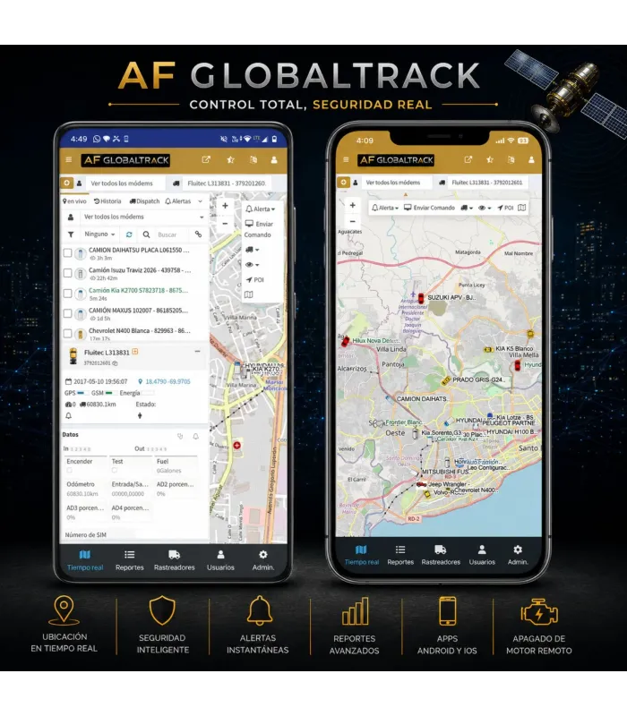 Interfaz de la aplicación móvil de rastreo vehicular GPS para Android y iPhone de Auto Fashion