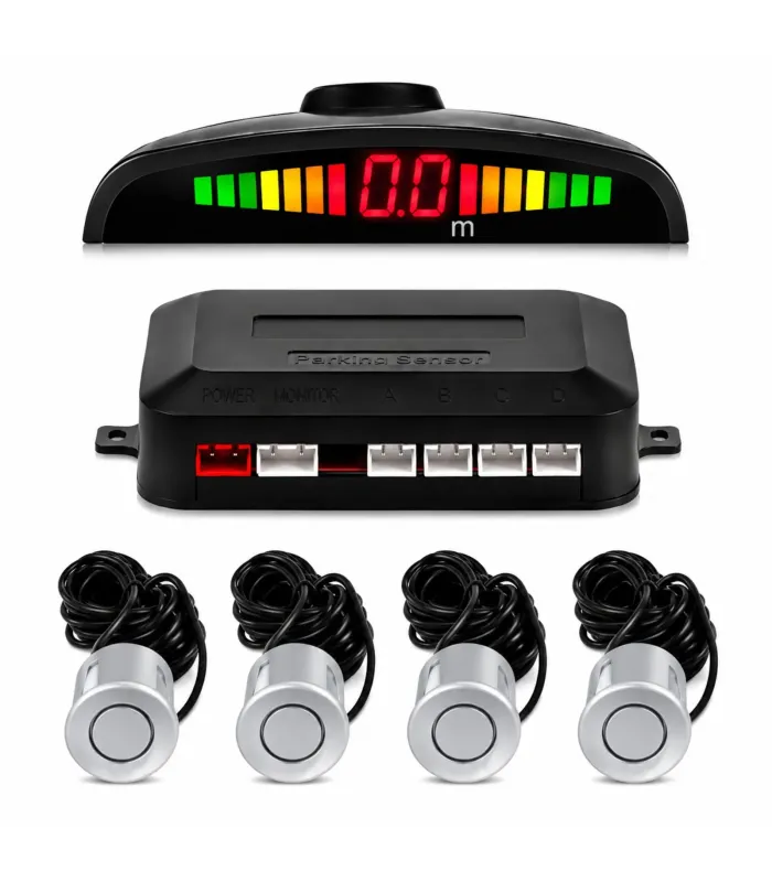 Set de 4 sensores de reversa para vehículo con indicador visual y sonoro incluye accesorios de instalación