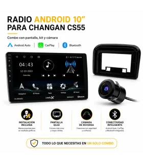 Combo Multimedia Radio Onelux 10" QLED Fascia y Camara Reversa Changan CS55
