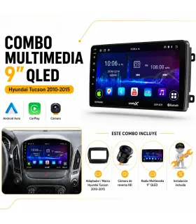 Combo Radio Pantalla Android 9 Pulgadas QLED Hyundai Tucson 2010 2011 2012 2013 2014 2015 CarPlay Android Auto y Camara Reversa