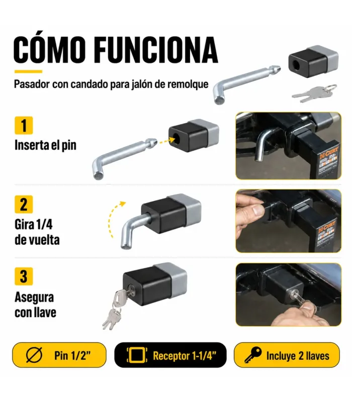 Pasador antirrobo para jalón validar medida receptor y accesorio