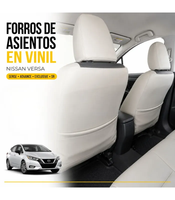 Interior Nissan Versa con forros de asientos en vinil a la medida