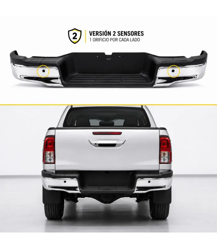Bumper trasero Toyota Hilux 2016 2025 con 2 hoyos para sensores