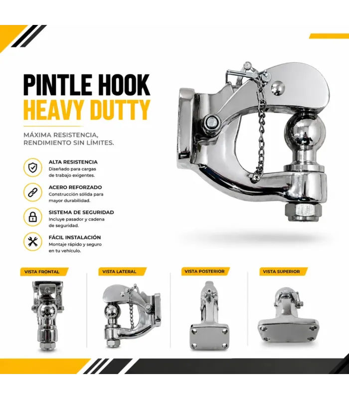 Pintle Hook cromado heavy duty con bola 1 7 8 para remolque