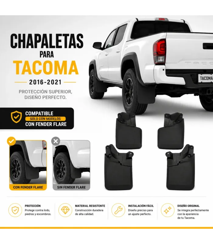Chapaletas delanteras y traseras Toyota Tacoma con Fender Flare