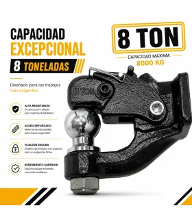Enganche de jalón Pintle Hook negro con bola 2 pulgadas 8 toneladas