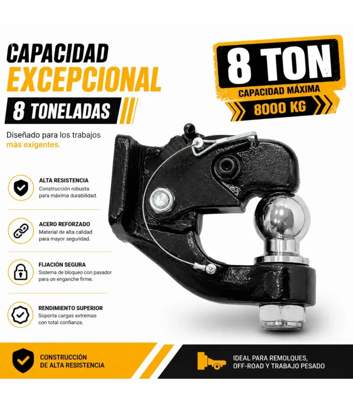 Pintle Hook negro heavy duty 8 toneladas 17637 lbs