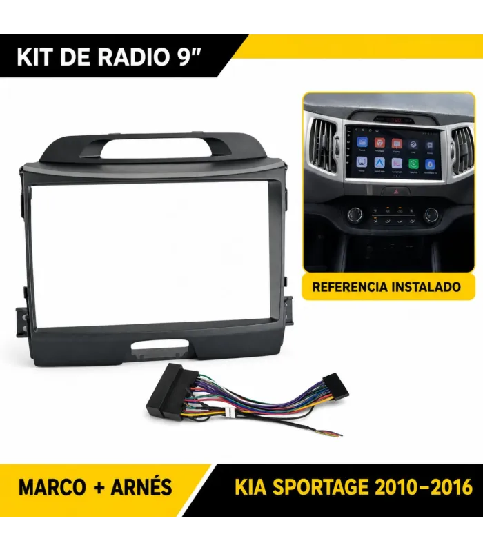 Kit de Instalación Radio 9 Pulgadas Kia Sportage 2010-2015 Facia y Arnés Plug & Play KRKS-1015