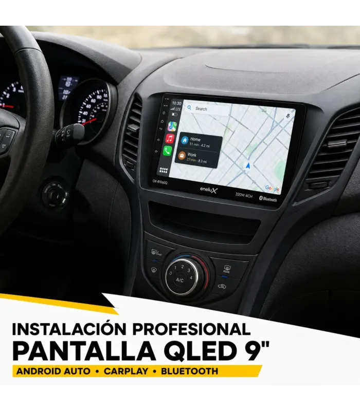 Pantalla multimedia QLED instalada en tablero Hyundai Elantra MD 2014-2016