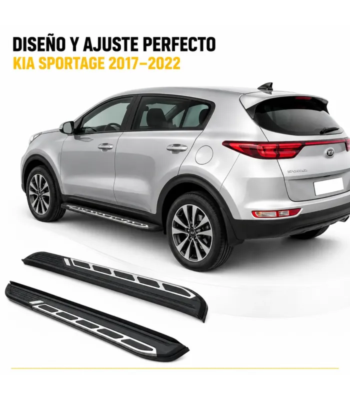 Estribos Kia Sportage QL negro con detalles plateados