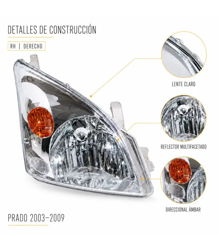 Headlight Toyota Prado 2003 2009 reemplazo frontal