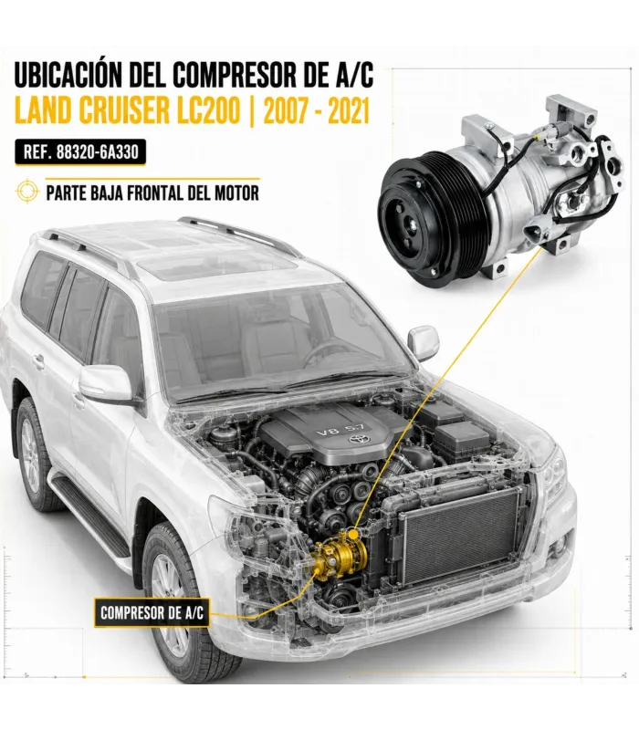 Compresor de Aire Acondicionado Toyota Land Cruiser 200 Ubicacion