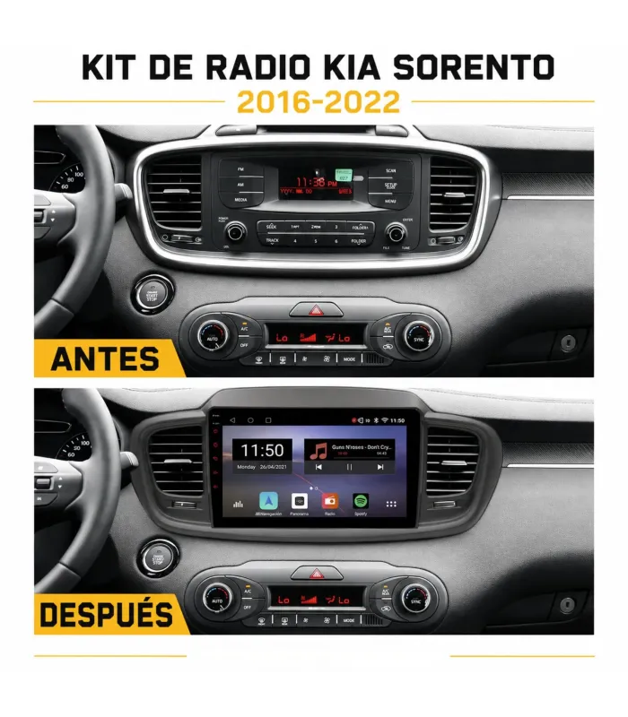Marco adaptador radio Kia Sorento 2016 2022 color negro