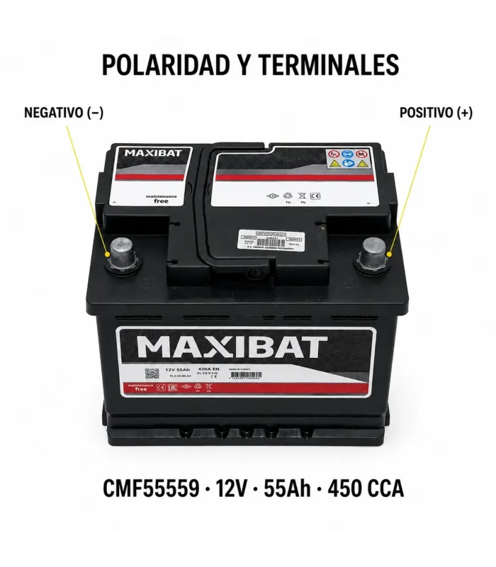 Batería Maxibat 12V 55Ah 450 CCA equivalente BCI 42 47