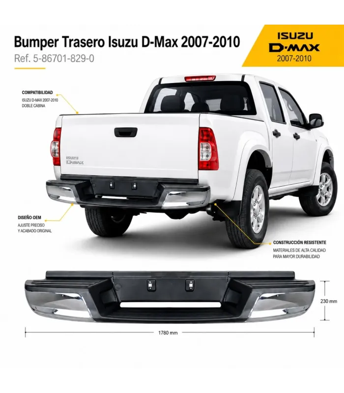Bumper posterior negro y cromado para Isuzu D-Max 2008