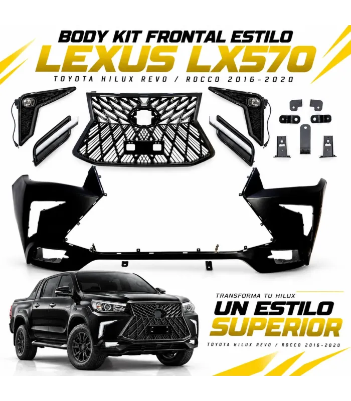 Bumper parrilla estilo Lexus LX570 Toyota Hilux Revo 2016 2020