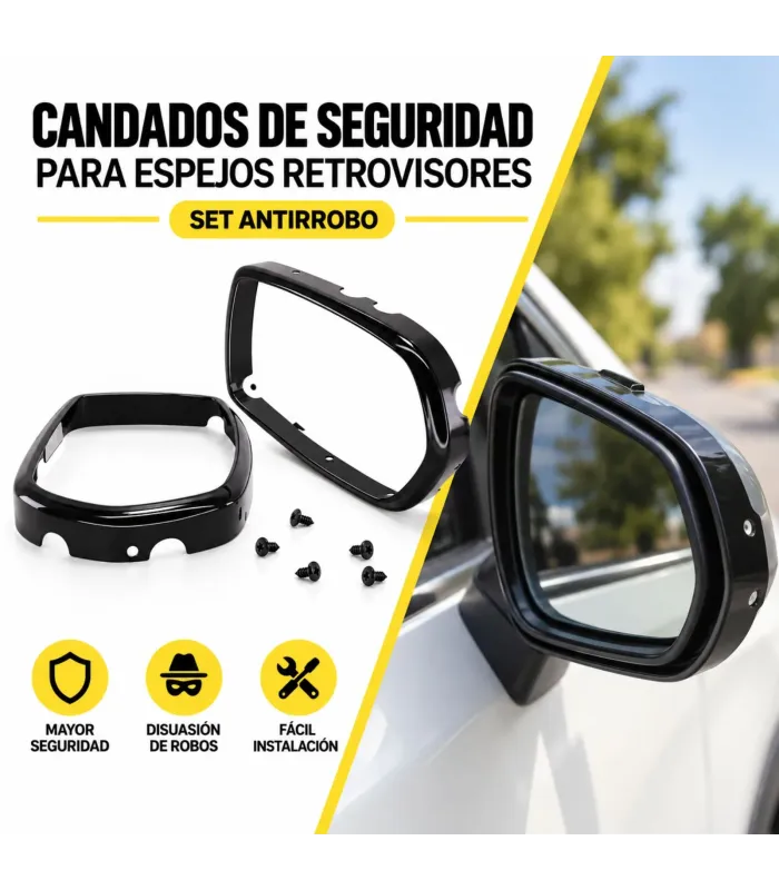 Candado metálico de seguridad instalado en retrovisor