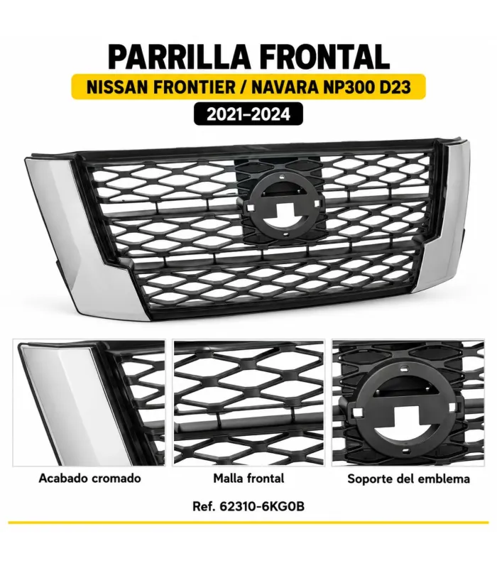 Parrilla Nissan Frontier 2021 2024 con sensor frontal