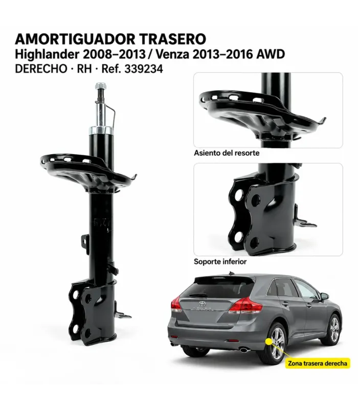 Amortiguador trasero genérico Toyota Venza 2013-2016 AWD