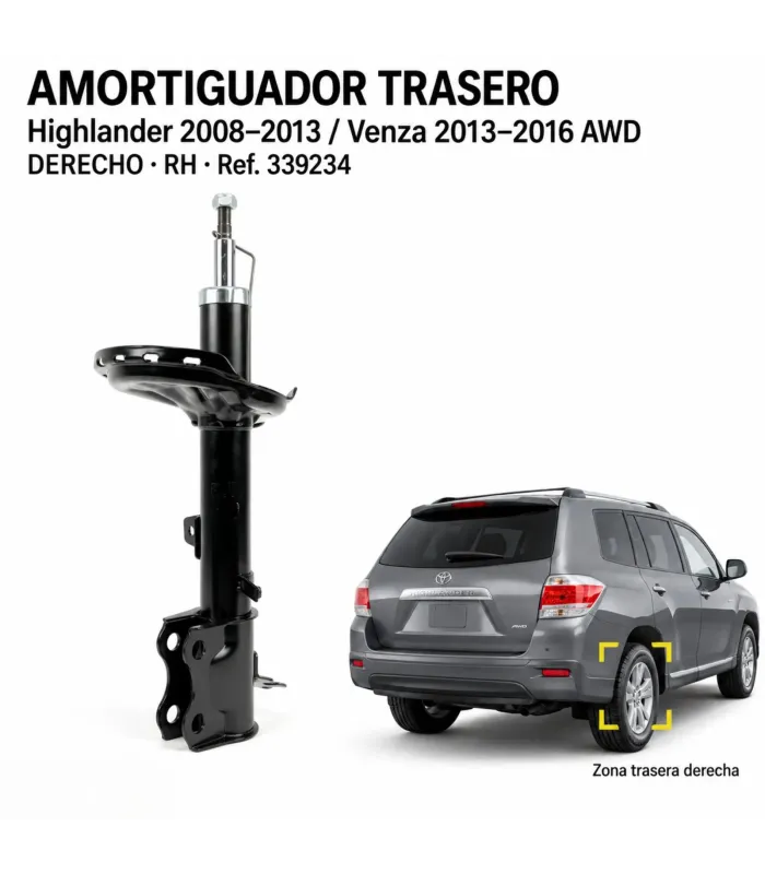 Amortiguador trasero izquierdo Toyota Highlander y Venza AWD referencia 339235