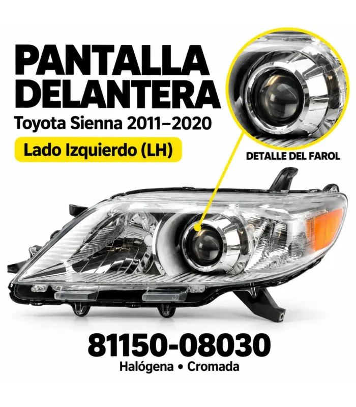 Faros delanteros genéricos halógenos cromados Toyota Sienna 2011-2020