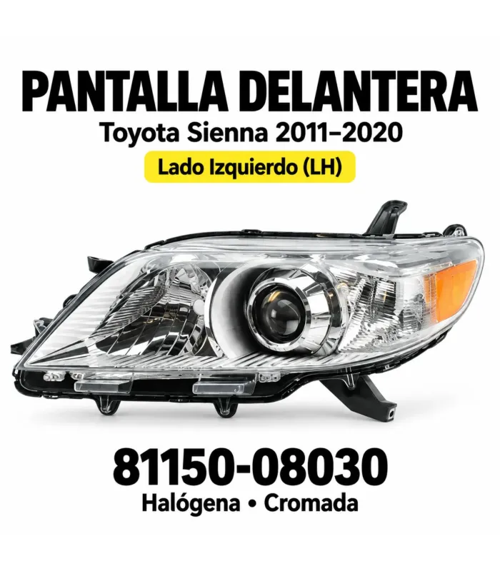 Pantalla delantera halógena cromada para Toyota Sienna 2011-2020