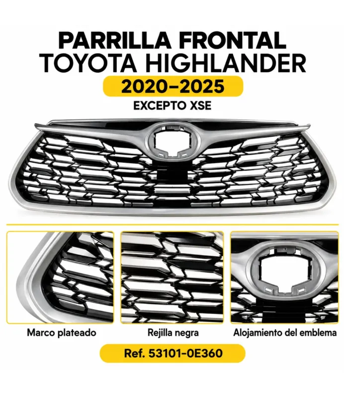 Parrilla frontal Highlander cuarta generacion 53101 0E360