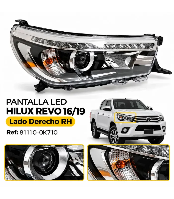Pantalla delantera Toyota Hilux Revo 2016-2019 óptica tipo proyector LED