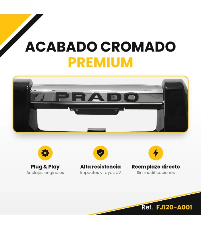 Defensa sobrebumper Toyota Prado 2003-2009, destaca la parte central.