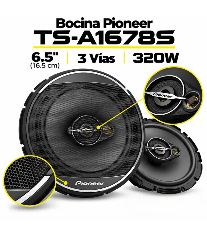 Bocina Pioneer TS-A1678S instalada en puerta de vehículo