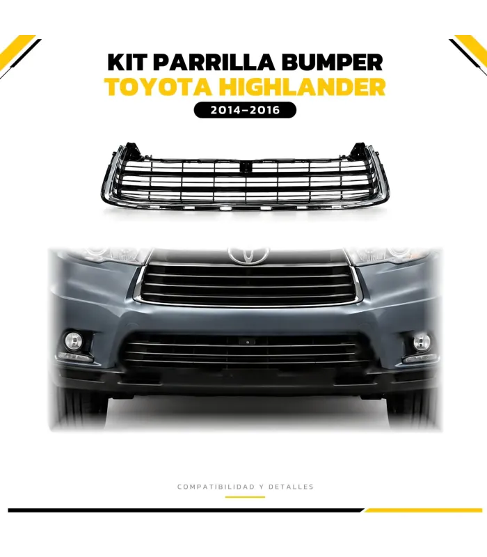 Parrilla de bumper instalada en Toyota Highlander 2014-2016