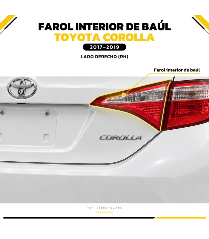 Farol trasero interior instalado en tapa del baúl Corolla